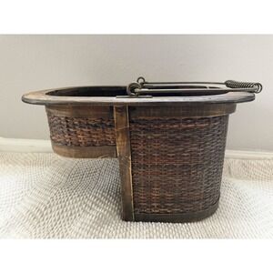 VTG Wood Wicker Stair Staircase‎ Basket 18" Step Organizer Primitive Farmhouse